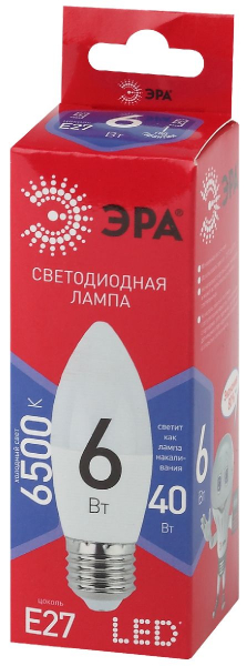 Лампа светодиодная Эра E27 6W 6500K LED B35-6W-865-E27 R Б0045340