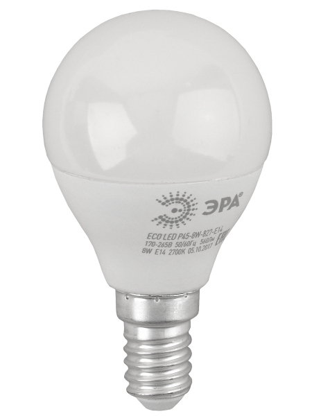 Лампа светодиодная Эра E14 8W 2700K ECO LED P45-8W-827-E14 Б0030022