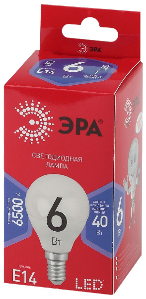 Лампа светодиодная Эра E14 6W 6500K LED P45-6W-865-E14 R Б0045356