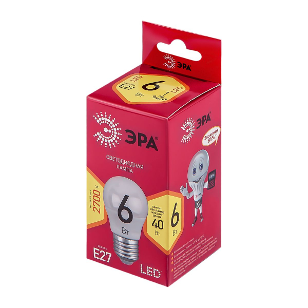 Лампа светодиодная Эра E27 6W 2700K LED P45-6W-827-E27 R Б0049643