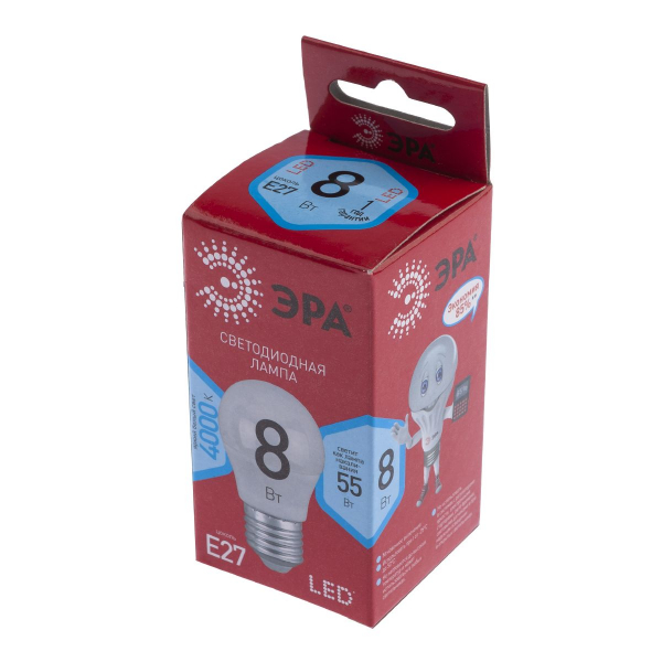 Лампа светодиодная Эра E27 8W 4000K LED P45-8W-840-E27 R Б0049645