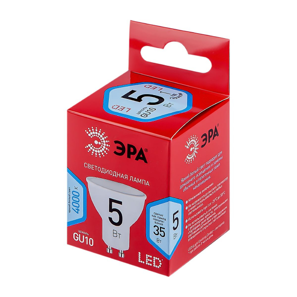 Лампа светодиодная Эра GU10 5W 4000K LED MR16-5W-840-GU10 R Б0050689