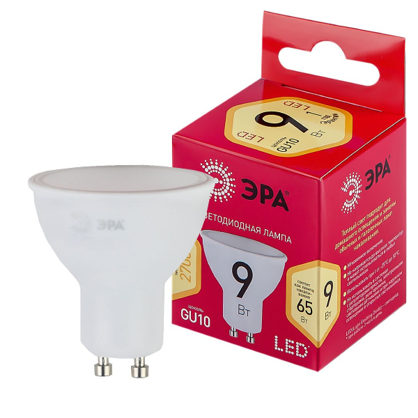 Лампа светодиодная Эра GU10 9W 2700K LED MR16-9W-827-GU10 R Б0050691
