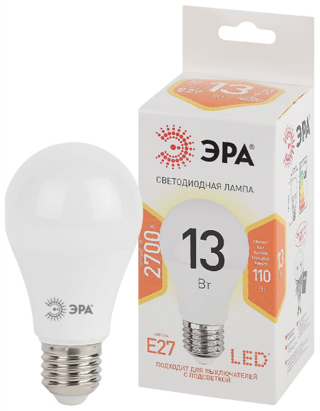 Лампа светодиодная Эра E27 13W 2700K LED A60-13W-827-E27 Б0020536