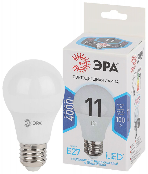 Лампа светодиодная Эра E27 11W 4000K LED A60-11W-840-E27 Б0029821