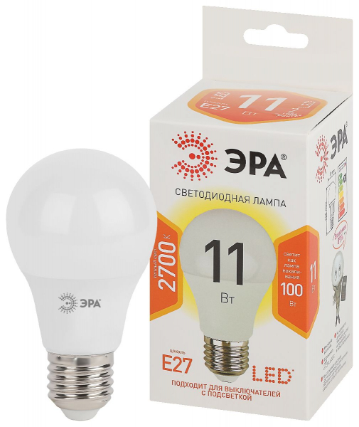 Лампа светодиодная Эра E27 11W 2700K LED A60-11W-827-E27 Б0030910