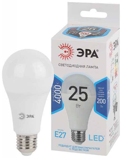 Лампа светодиодная Эра E27 25W 4000K LED A65-25W-840-E27 Б0035335