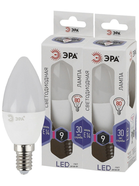 Лампа светодиодная Эра E14 9W 6000K LED B35-9W-860-E14 Б0031403