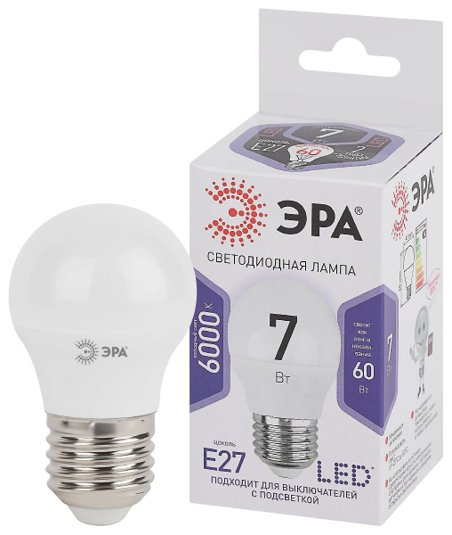 Лампа светодиодная Эра E27 7W 6000K LED P45-7W-860-E27 Б0031402