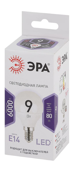 Лампа светодиодная Эра E14 9W 6000K LED P45-9W-860-E14 Б0031411