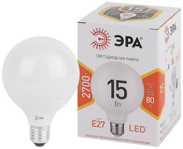 Лампа светодиодная Эра E27 15W 2700K LED G95-15W-2700K-E27 Б0049077