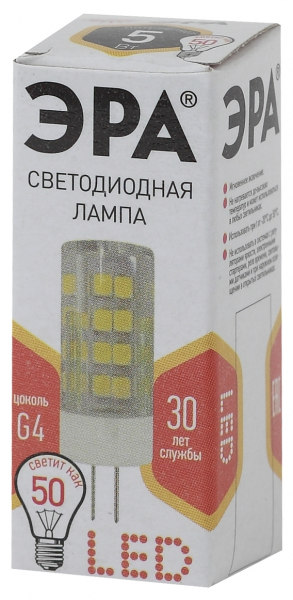 Лампа светодиодная Эра G4 5W 2700K LED JC-5W-220V-CER-827-G4 Б0027857