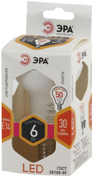 Лампа светодиодная Эра E14 6W 2700K LED R50-6W-827-E14 Б0028489