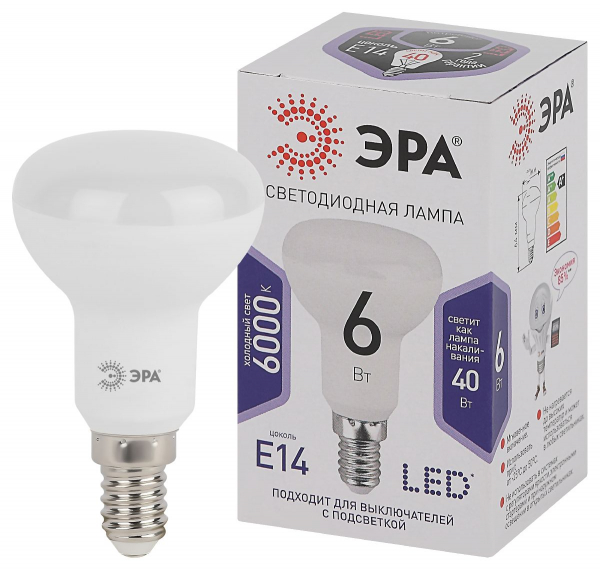 Лампа светодиодная Эра E14 6W 6000K LED R50-6W-860-E14 Б0048023