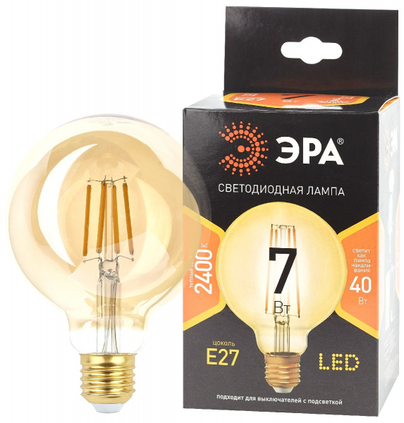 Лампа светодиодная Эра E27 7W 2400K F-LED G95-7W-824-E27 gold Б0047662