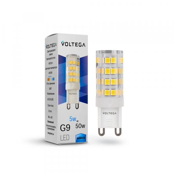 Лампа светодиодная Voltega G9 5W 4000K прозрачная 7186