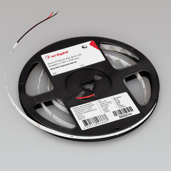 Светодиодная лента Arlight FITOLUX-A66-8mm 24V Red660 (11 W/m, IP20, 5m) 045214