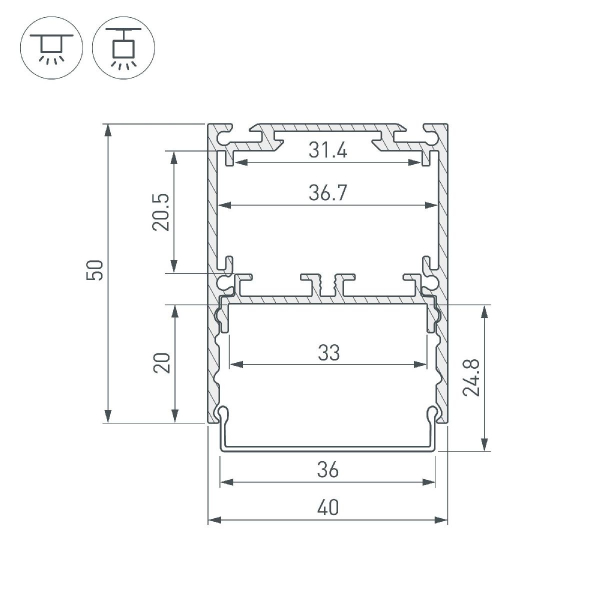 Алюминиевый профиль Arlight SL-LINE-4050-3L-2000 ANOD BLACK 044670