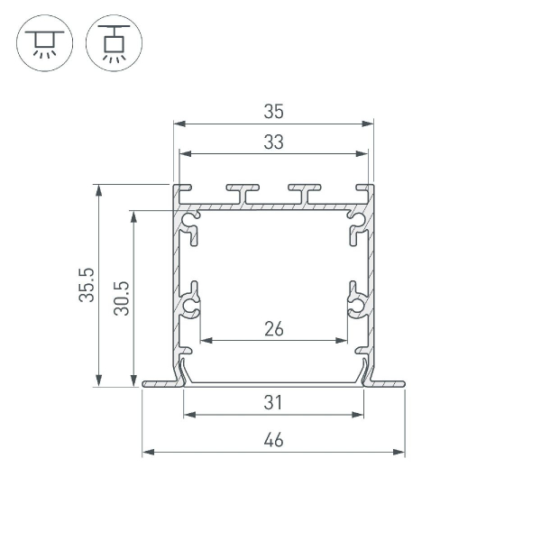 Алюминиевый профиль Arlight LINIA49-F-S-2000 ANOD 041650