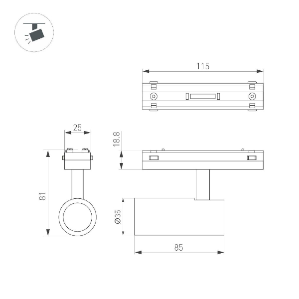 Трековый магнитный светильник Arlight MAG-VIBE-SPOT-R35-8W Warm3000 (WH, 24 deg, 48V) 044463