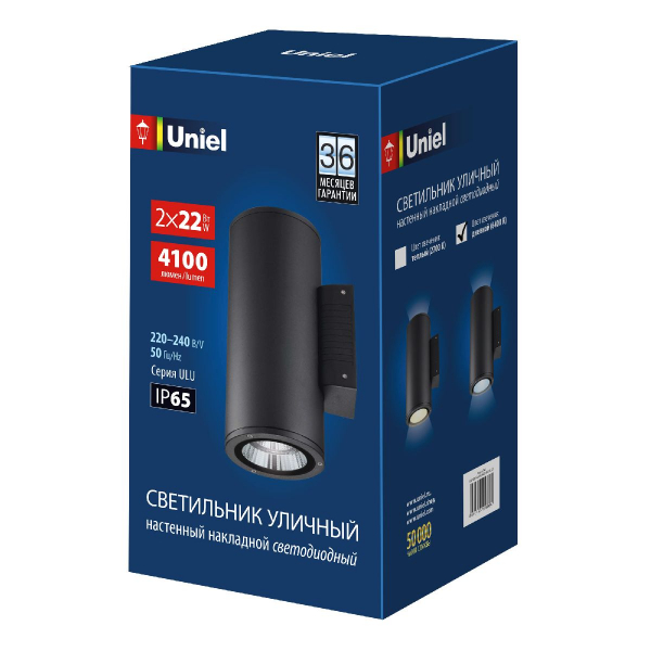 Уличный настенный светильник Uniel ULU-S22D-2x22W/6400K IP65 BLACK UL-00010852