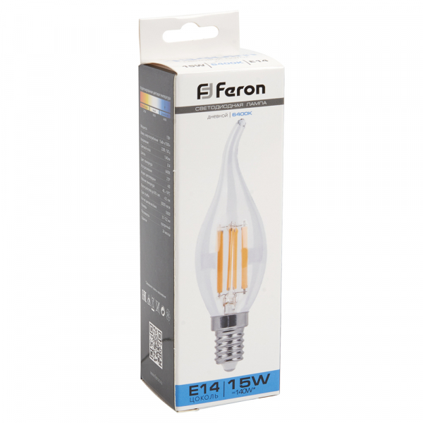 Лампа светодиодная Feron LB-718 Свеча на ветру E14 15W 6400K 38264