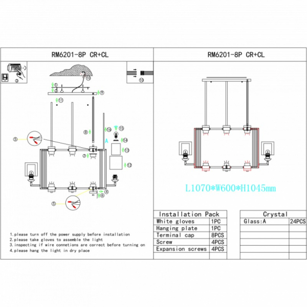 Подвесная люстра iLamp King RM6201-8P CR+CL
