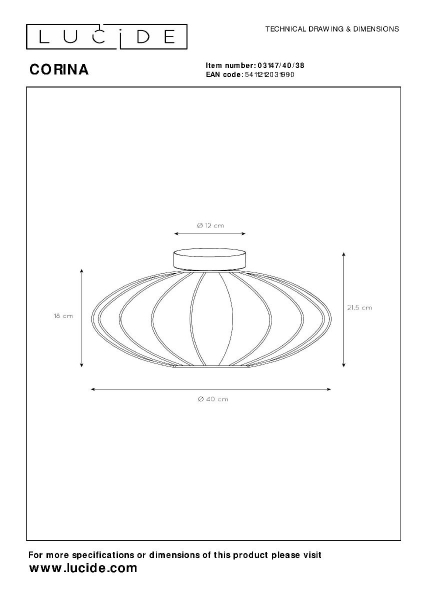 Потолочный светильник Lucide Corina 03147/40/38