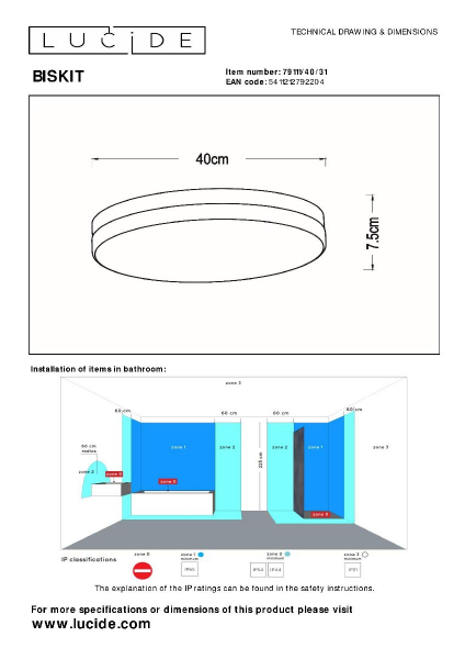 Потолочный светильник Lucide Biskit 79111/40/31
