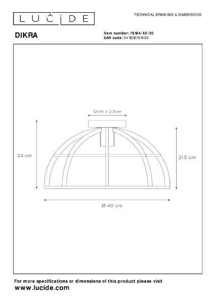 Потолочный светильник Lucide Dikra 76164/40/30