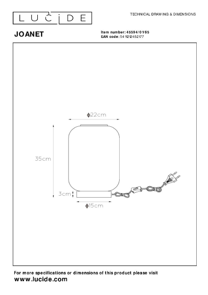 Настольная лампа Lucide Joanet 45594/01/65