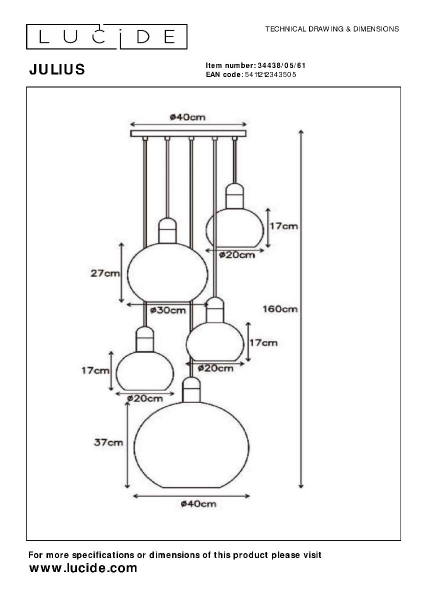 Каскадная люстра Lucide Julius 34438/05/61