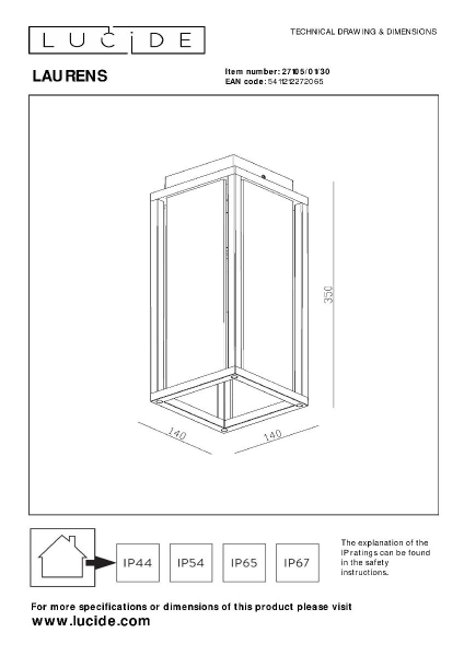 Уличный потолочный светильник Lucide Laurens 27105/01/30