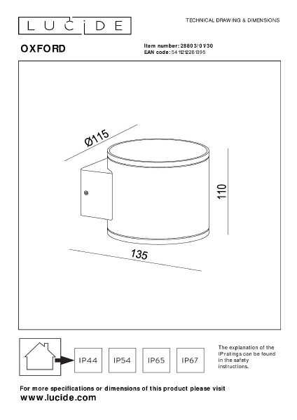 Уличный настенный светильник Lucide Oxford 28803/01/30