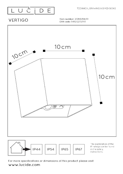 Уличный настенный светильник Lucide Vertigo 27250/06/31