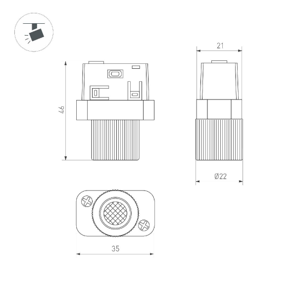 Трековый магнитный светильник Arlight MAG-ORIENT-BABY-R22-2W Warm3000 (BK, 24 deg, 48V) 043296