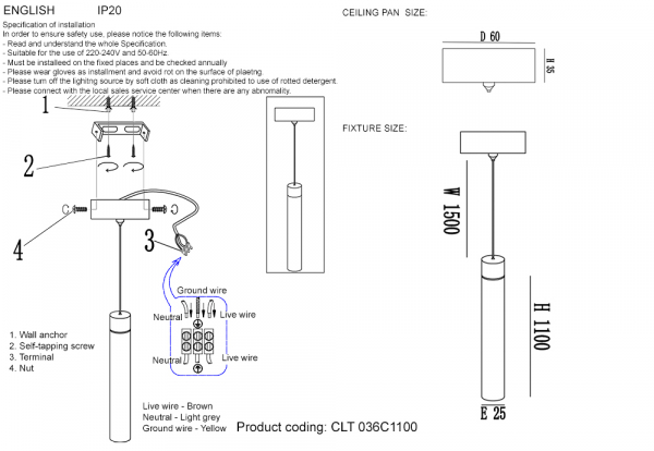 Подвесной светильник Crystal Lux CLT 036C1100 GO