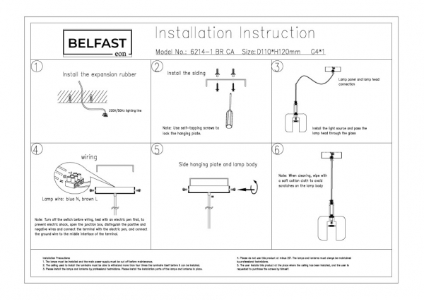 Подвесной светильник Belfast Pansy 6214-1 BR CA