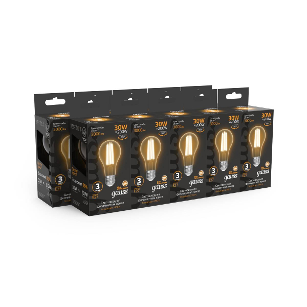 Лампа светодиодная филаментная Gauss E27 30W 2700K прозрачная 102902130