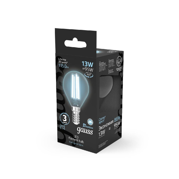Лампа светодиодная Gauss Filament E14 13W 4100K 105801213