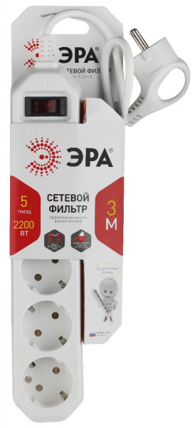 Сетевой фильтр Эра USF-5es-3m-W Б0019033