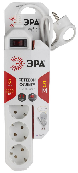 Сетевой фильтр Эра USF-5es-5m-W Б0019738