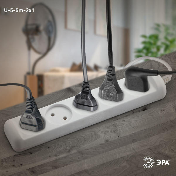Удлинитель электрический Эра U-5-5m-2x1 Б0028365