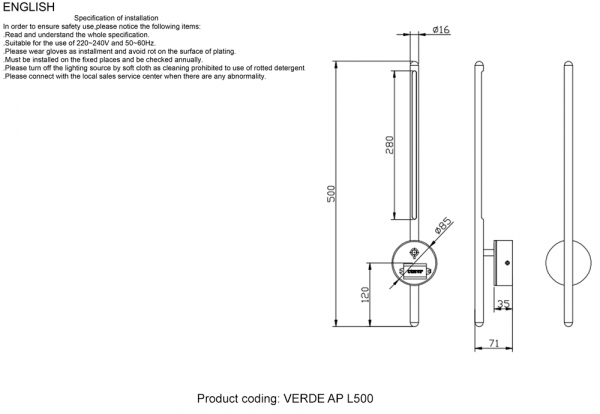 Настенный светильник Crystal Lux VERDE AP L500 BLACK NEW