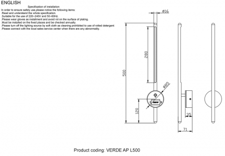 Crystal Lux VERDE AP L500 BLACK NEW