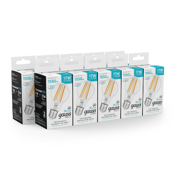 Светодиодная филаментная лампа Gauss Basic Filament E27 17W 4100K 10212272