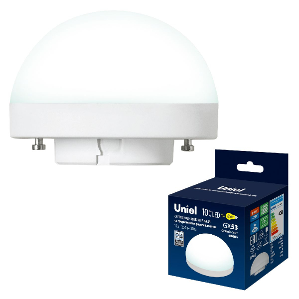 Лампа светодиодная Uniel LED-GX53-10W/4000K/GX53/FR/SPHERE PLZ02WH UL-00011788