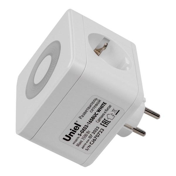 Разветвитель сетевой с выключателем Uniel S-GES2-16SBUC WHITE UL-00011245
