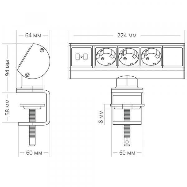 Блок розеток 102 (3 секции и 2 USB) Mebax 00-00001175