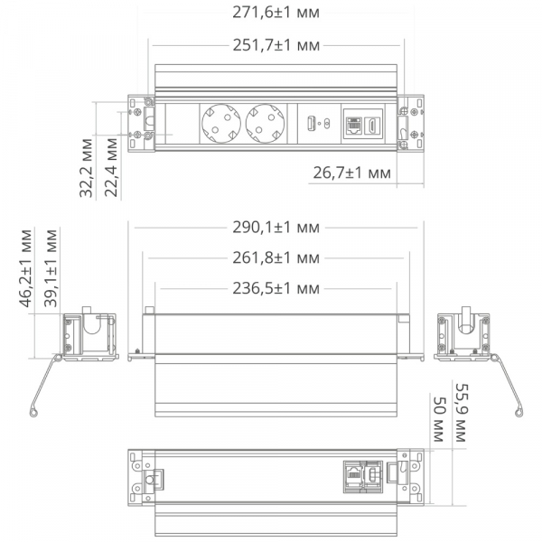 Блок розеток 41T (2 секции, USB + type C + RJ45 + HDMI) Mebax 00-00002594